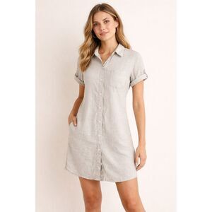 Theory Linen Blend Shirt Dress – Mayvine Tierra Wash, Rolled Sleeves, Size 2